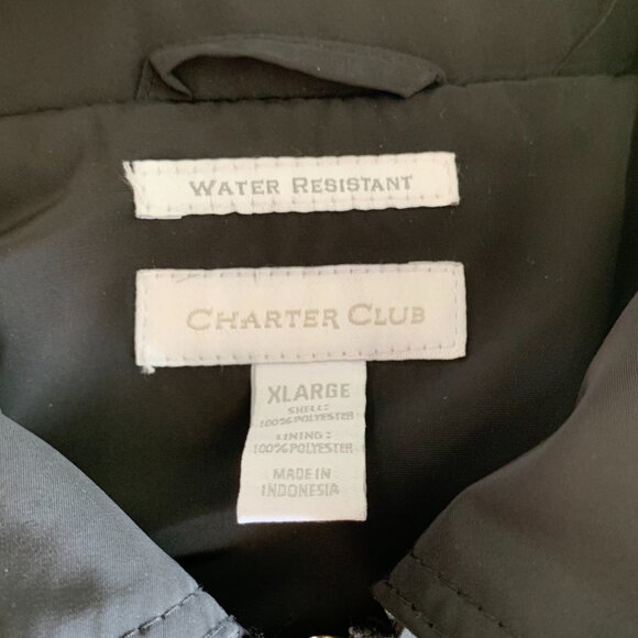 CHARTER CLUB WATER RESISTANT BLACK HOODED JACKET SIZE XL 100% POLYESTER - Picture 8 of 9